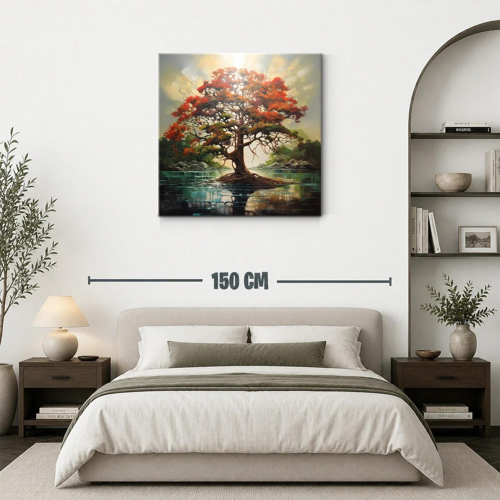 Árbol vibrante con raíces sobre lago sereno — miniatura 3