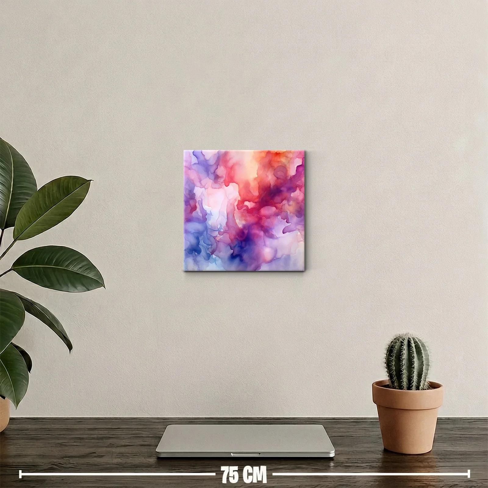 Cuadro abstracto con tonos cálidos y lilas vibrantes — miniatura 2