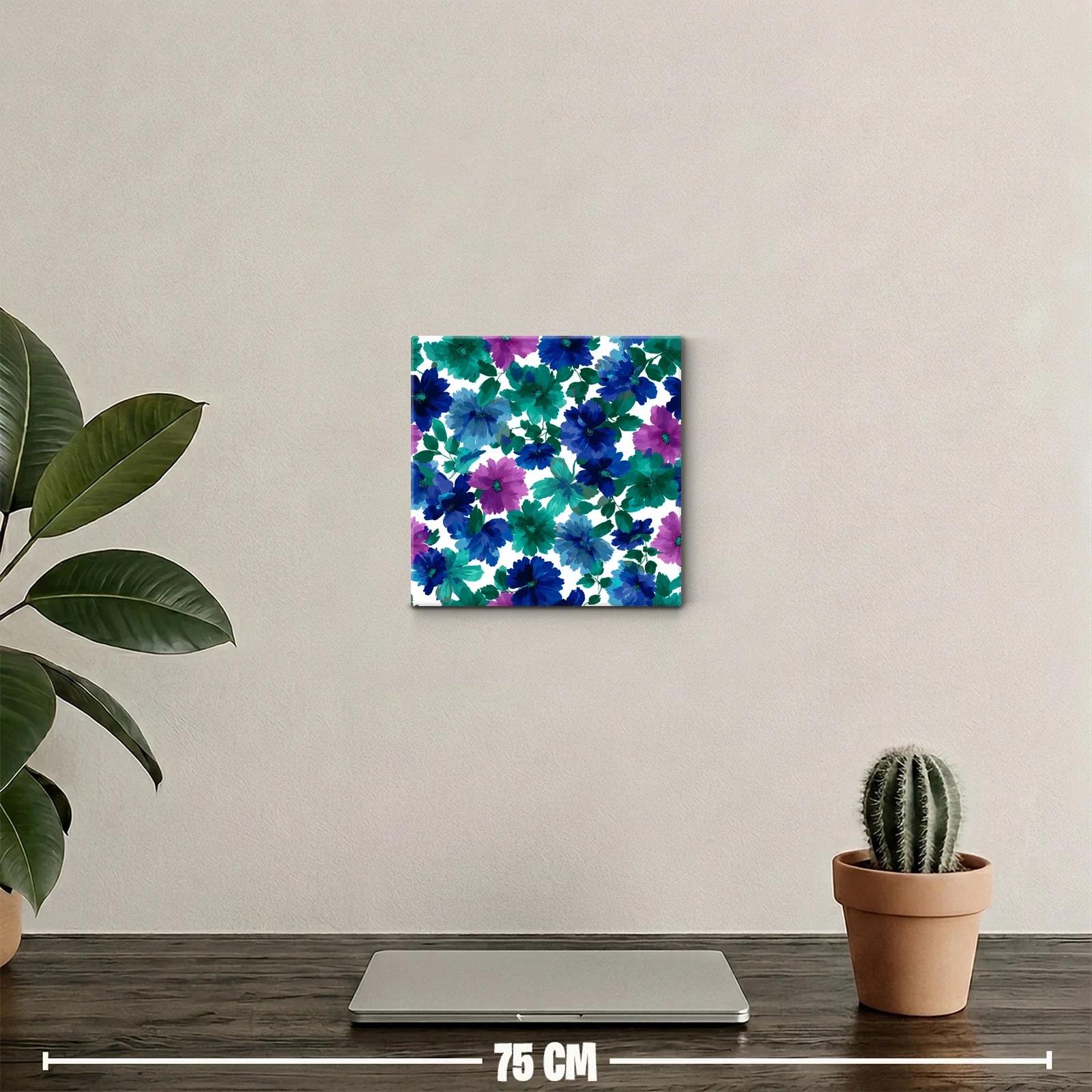 Cuadro floral en tonos vibrantes azul verde y morado — miniatura 2