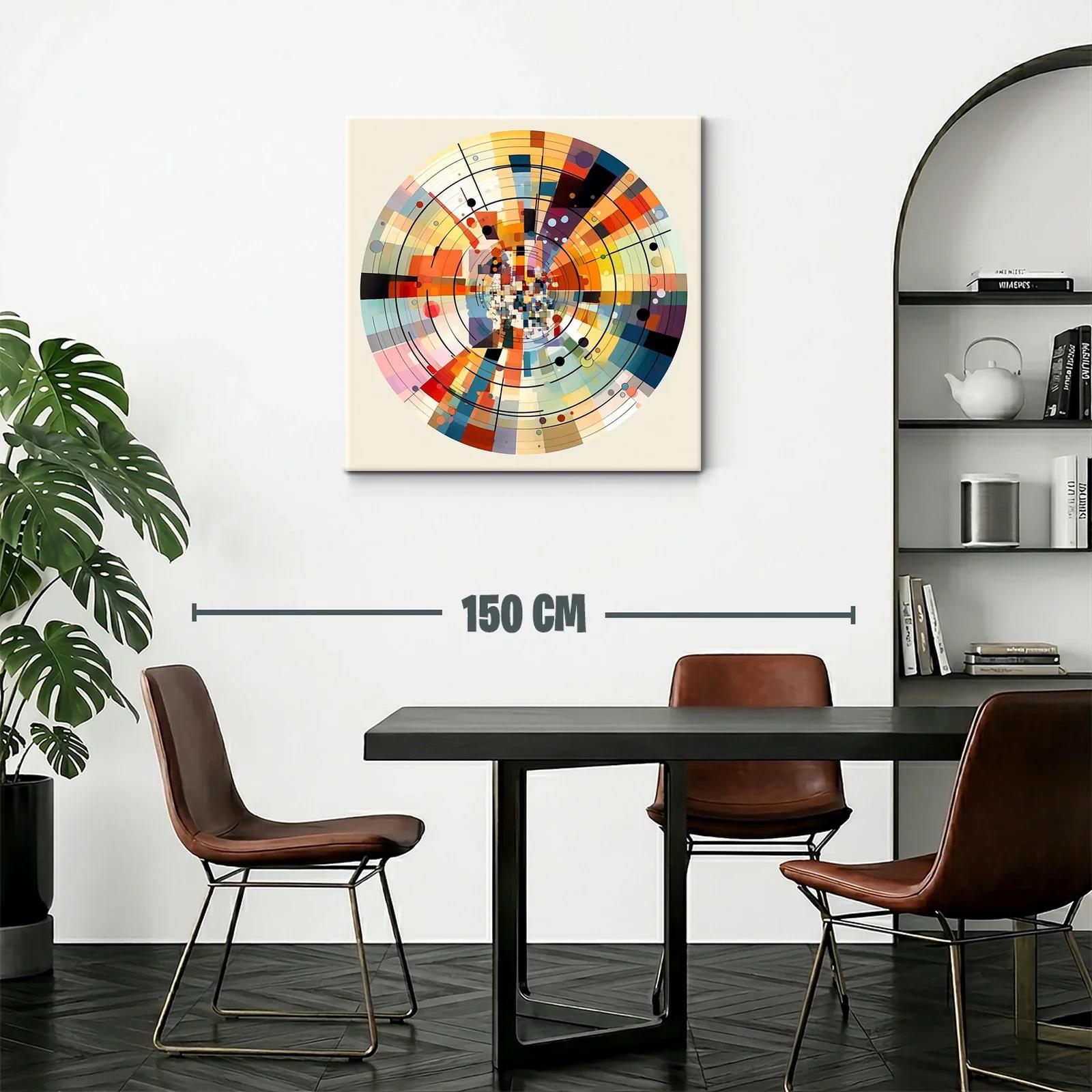 Cuadro abstracto circular con tonos cálidos y fríos modernos — miniatura 2
