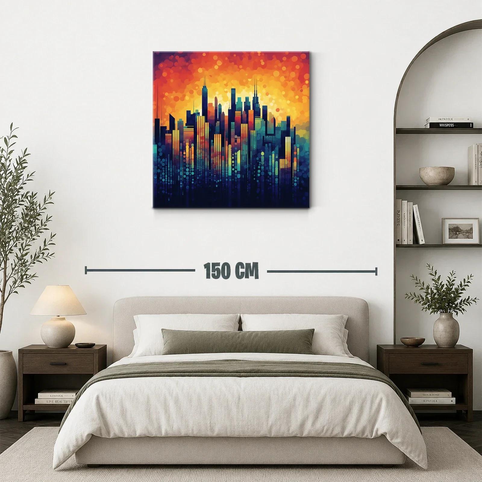 Vibrante skyline urbano con tonos cálidos y fríos contrastantes — miniatura 3