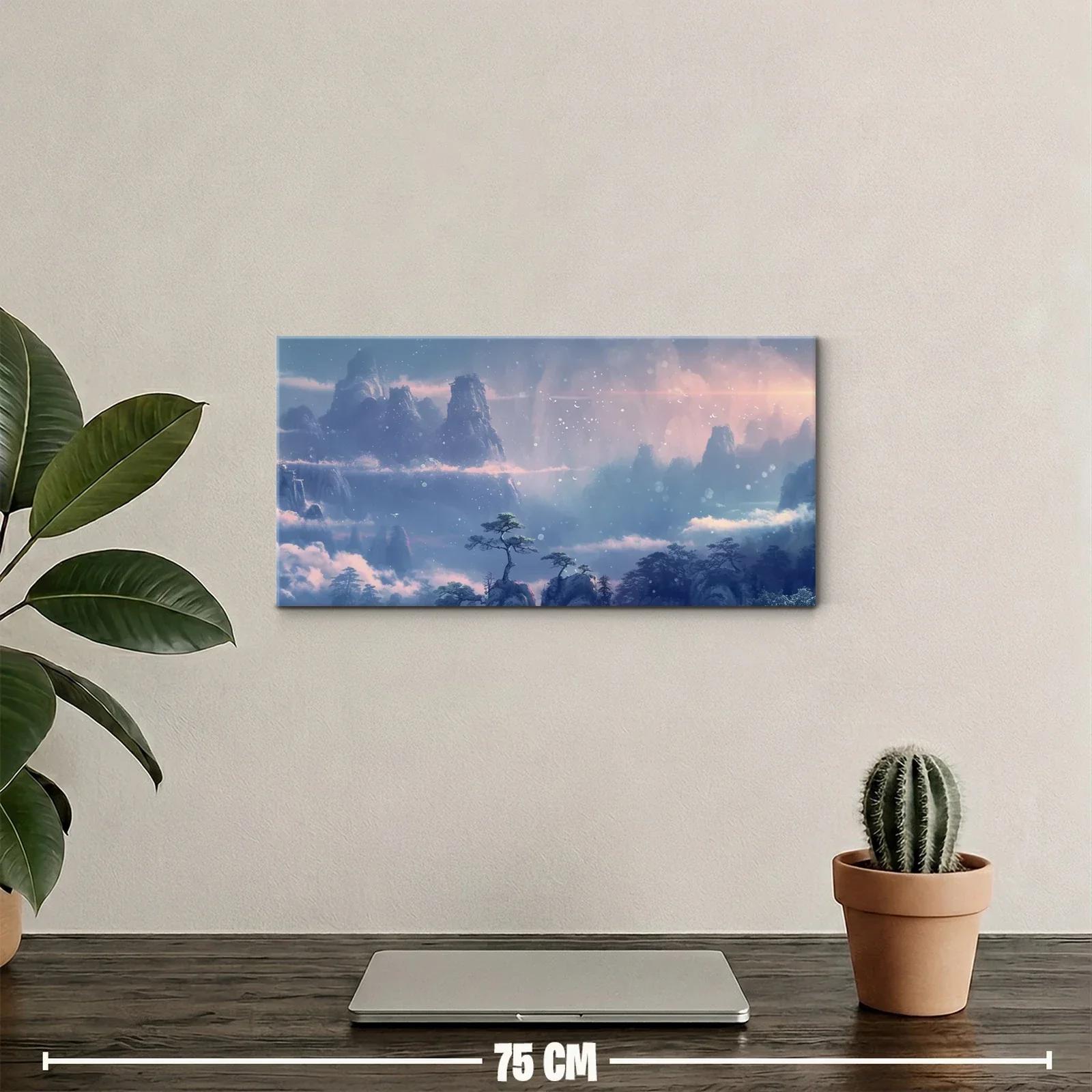 Cuadro paisaje montañoso entre nubes con astro brillante — miniatura 2