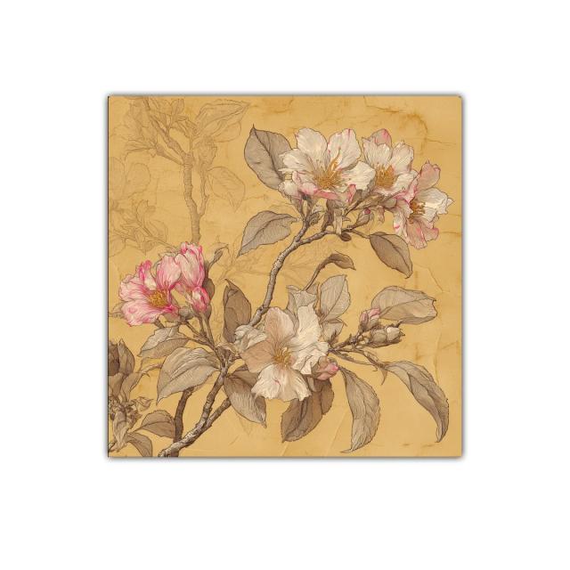 Cuadro floral vintage con delicadas flores blancas y toques rosas