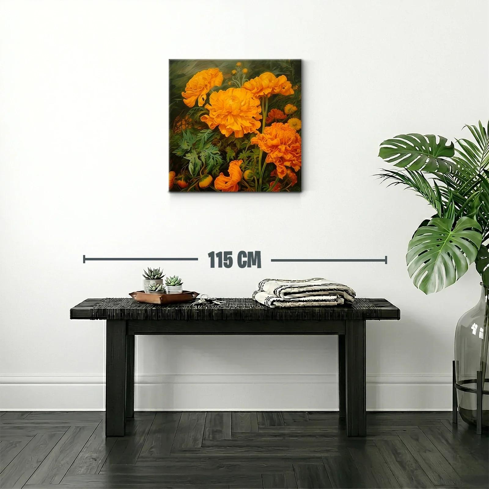 Cuadro con vibrantes flores naranjas y hojas verdes — miniatura 2