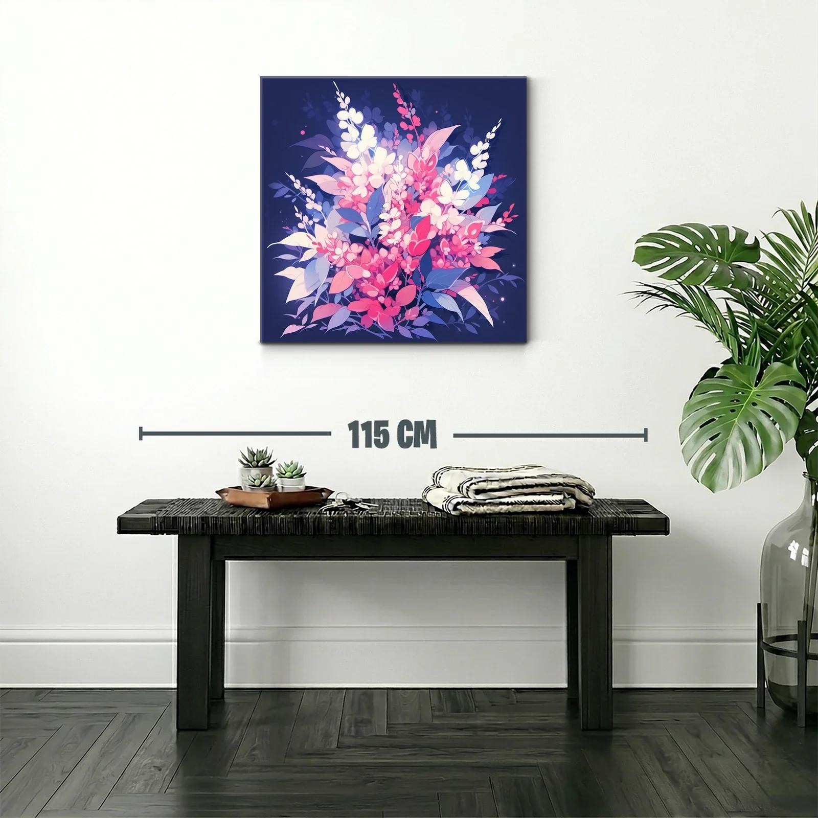 Cuadro floral vibrante con tonos rosas y azules intensos — miniatura 2