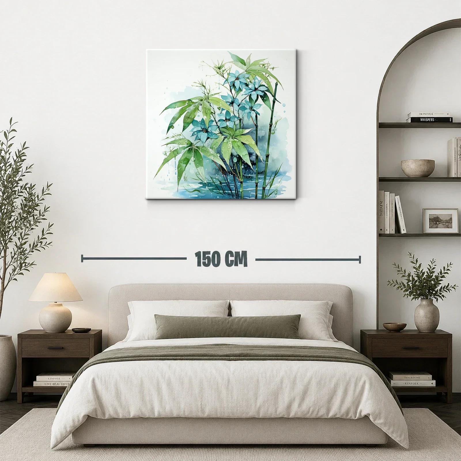 Cuadro con flores azules y hojas verdes en ambiente húmedo — miniatura 3