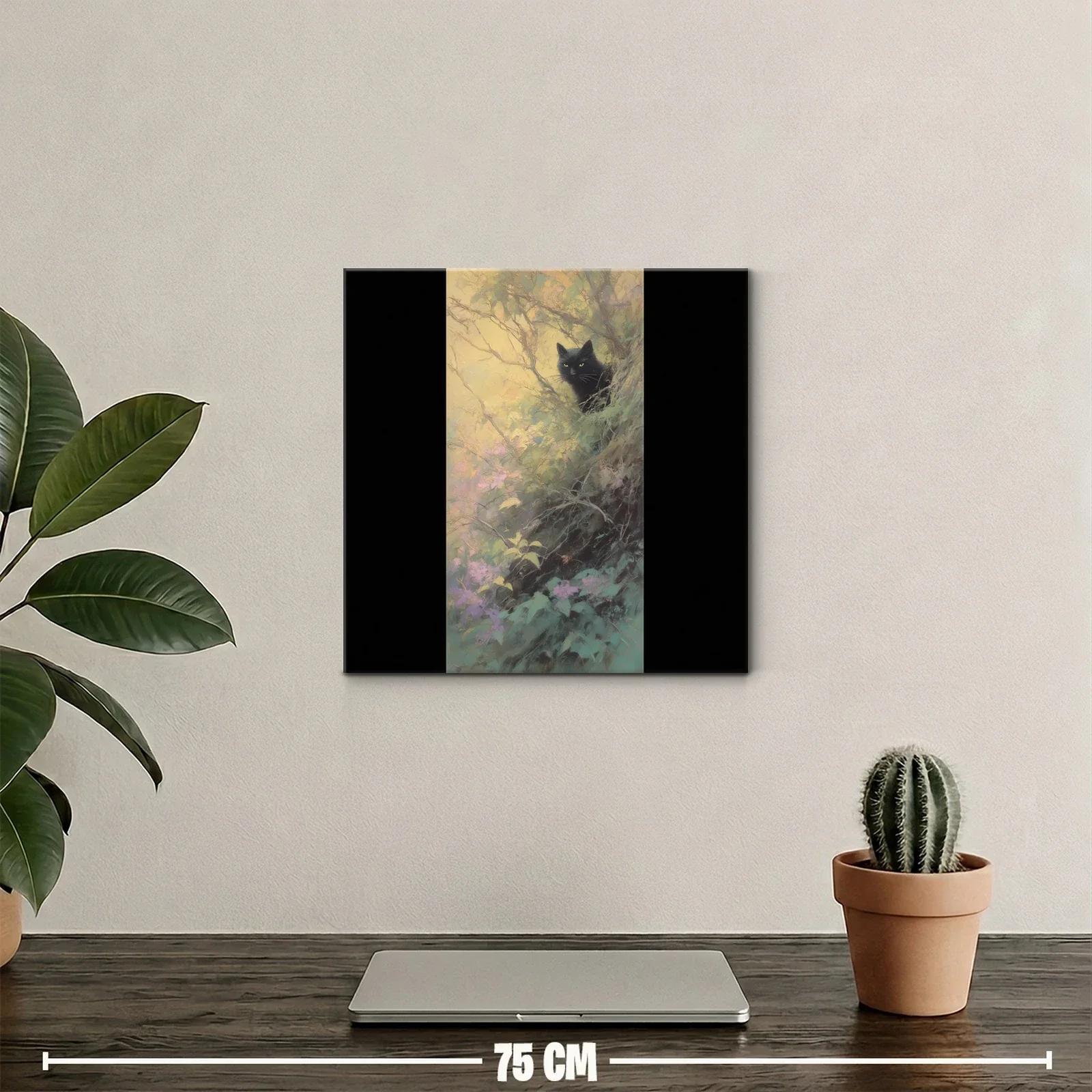 Gato negro en bosque mágico con tonos pastel — miniatura 2