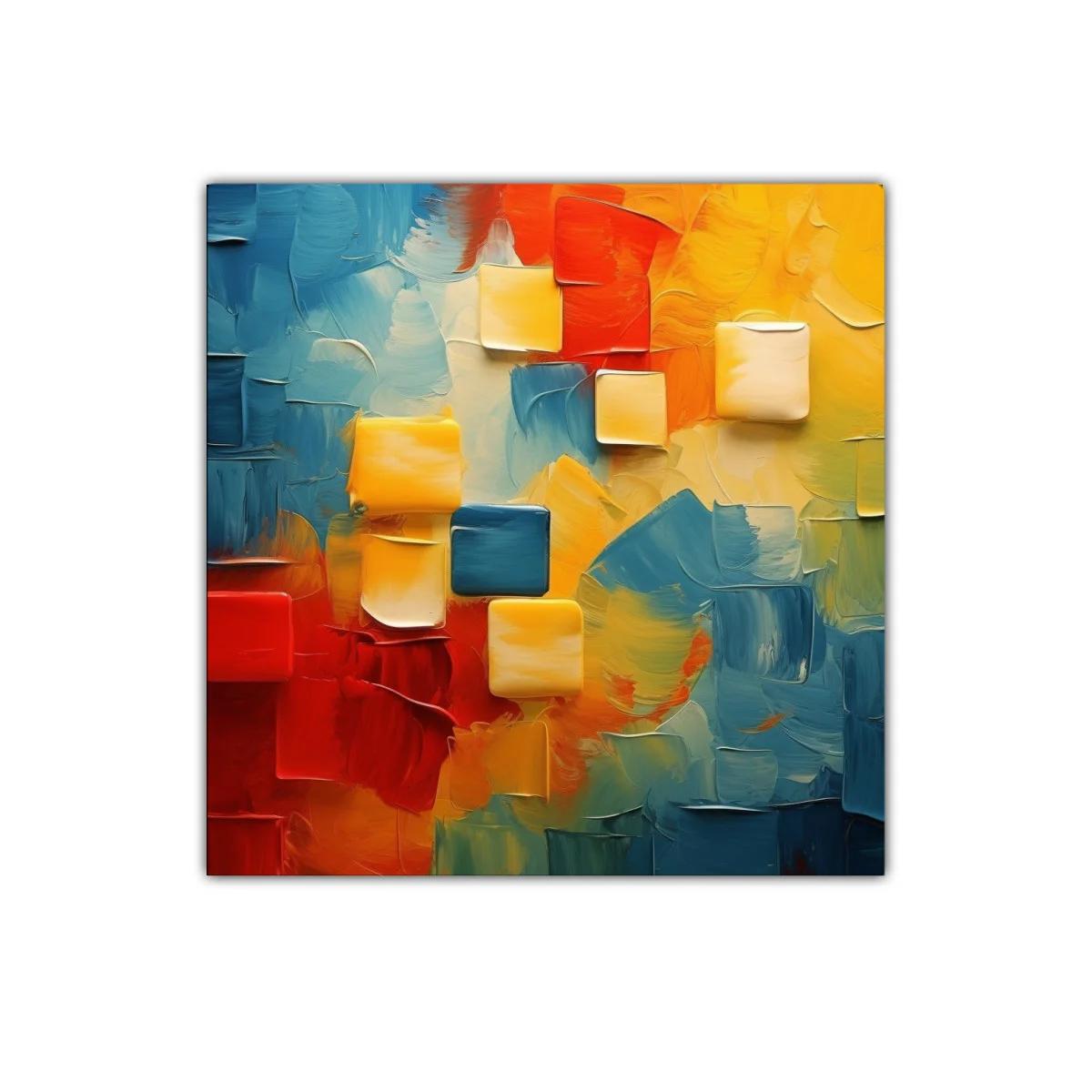 Cuadro abstracto con vibrantes tonos cálidos y fríos — miniatura 1