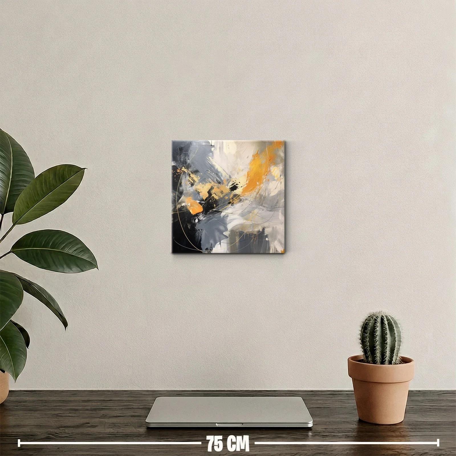 Cuadro abstracto en tonos grises y ocres intensos — miniatura 2