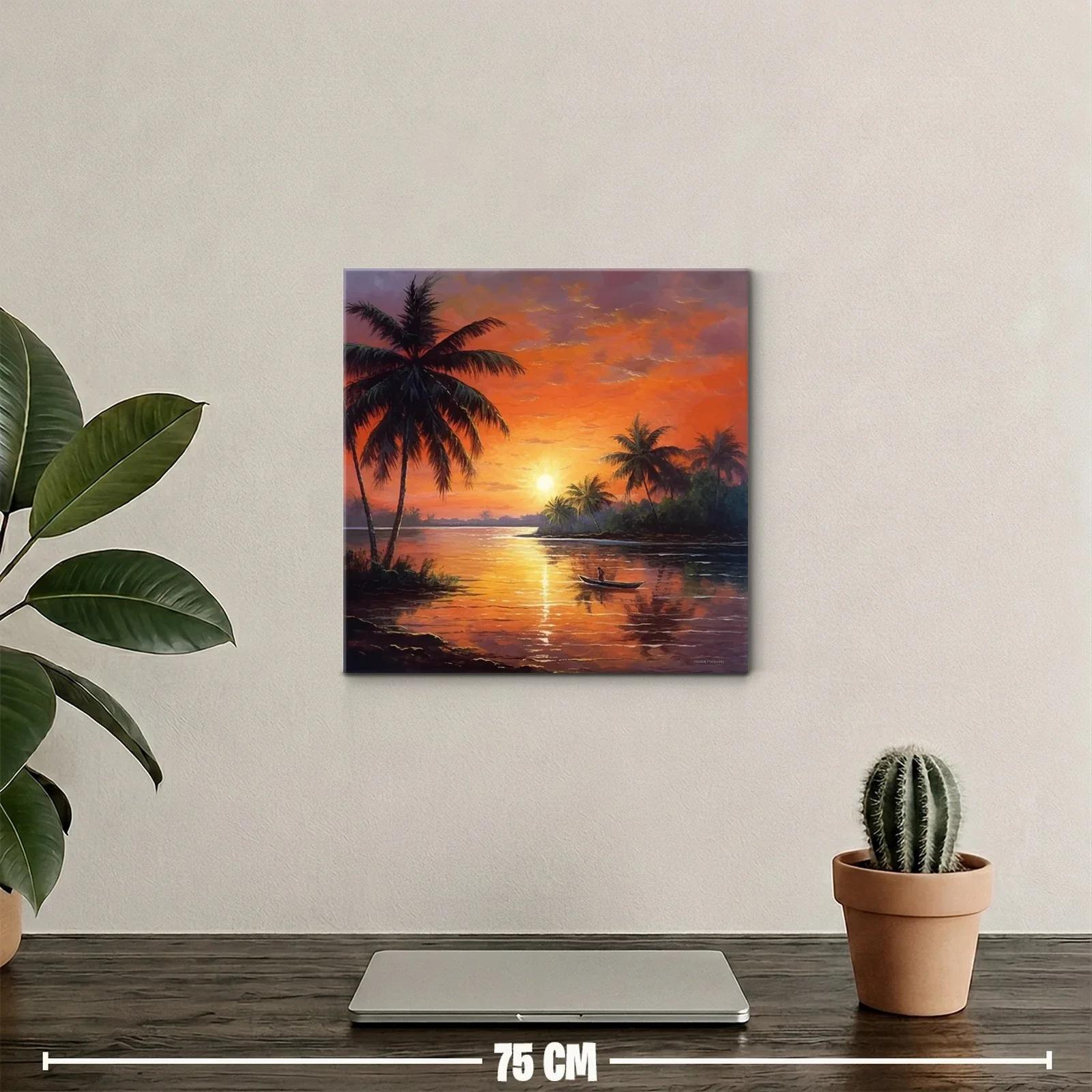 Atardecer tropical con palmeras y río tranquilo — miniatura 2