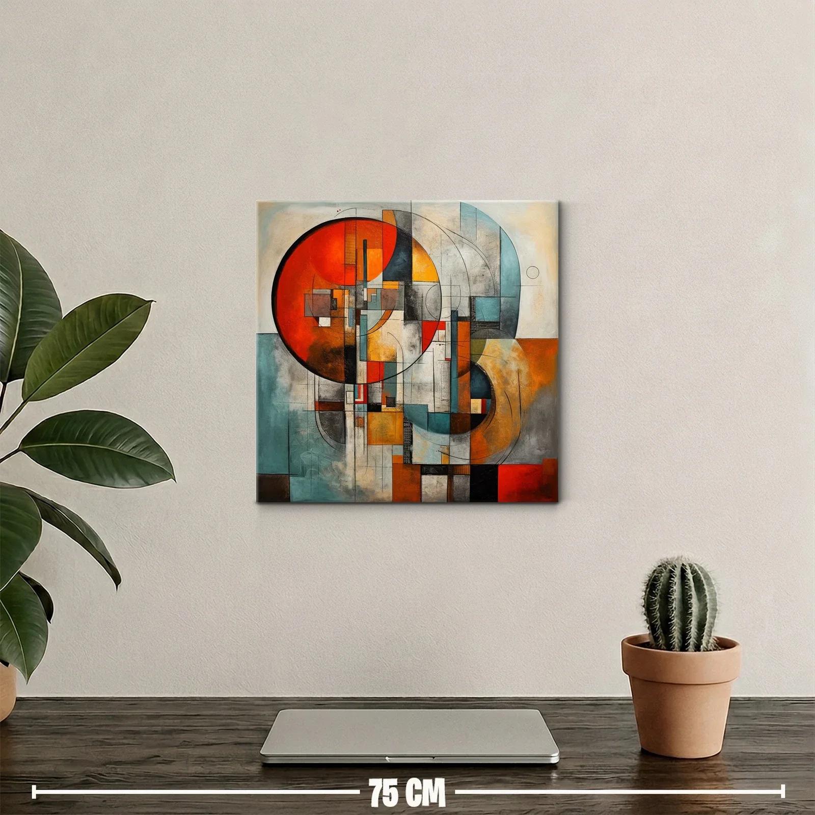 Cuadro abstracto con formas geométricas y tonos cálidos — miniatura 2