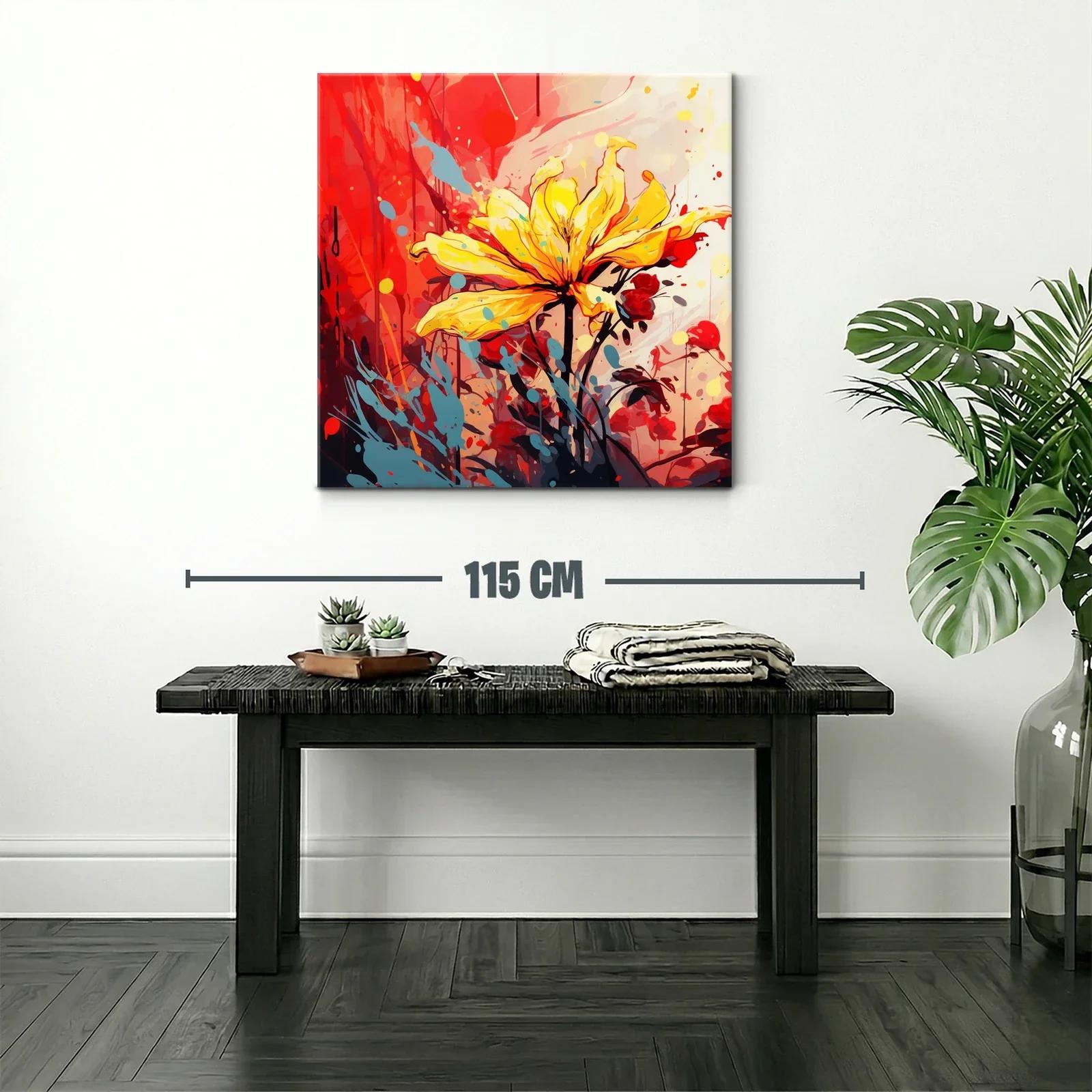 Flor amarilla vibrante con fondo rojo y azul moderno — miniatura 2