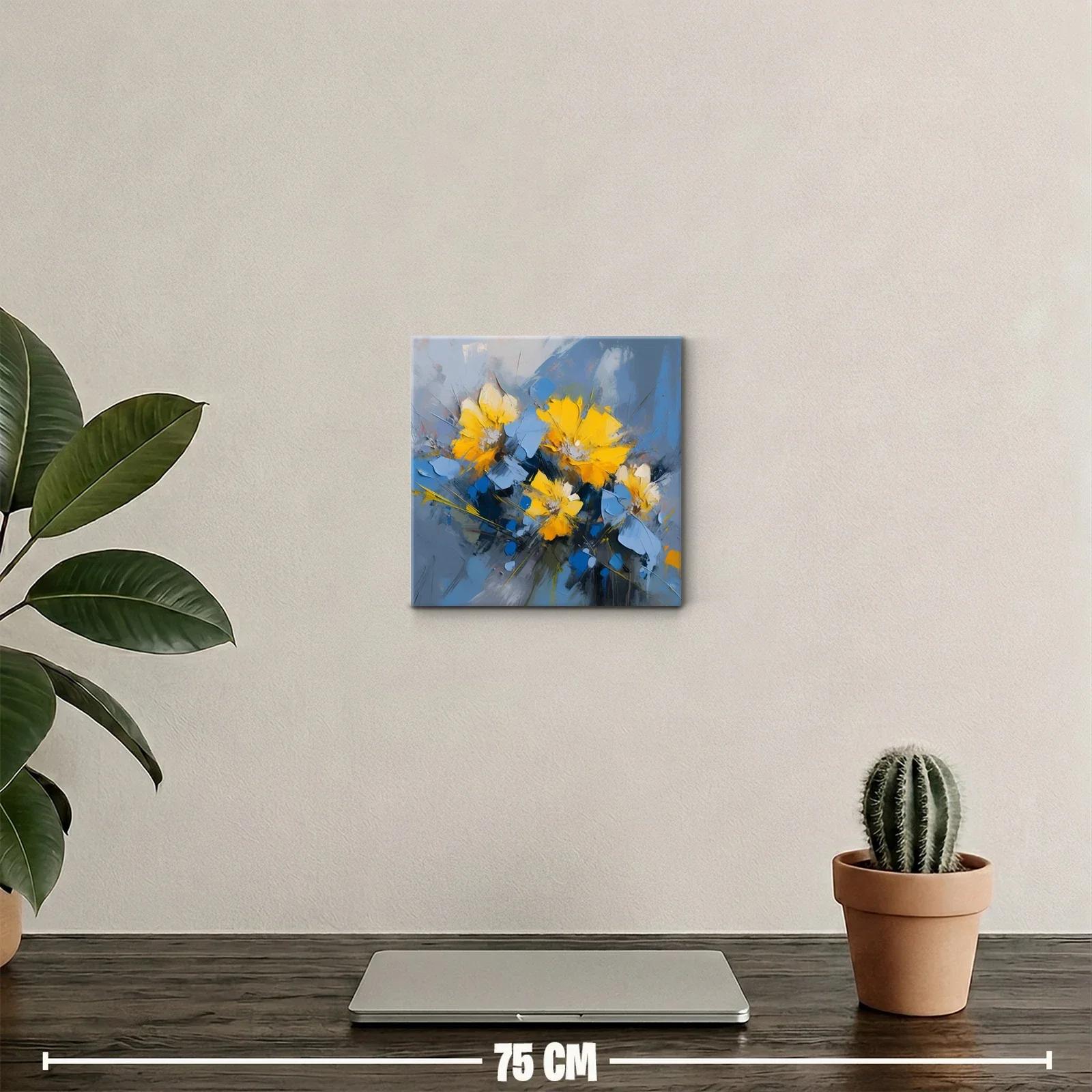 Cuadro floral abstracto con vibrantes tonos azules y amarillos — miniatura 2