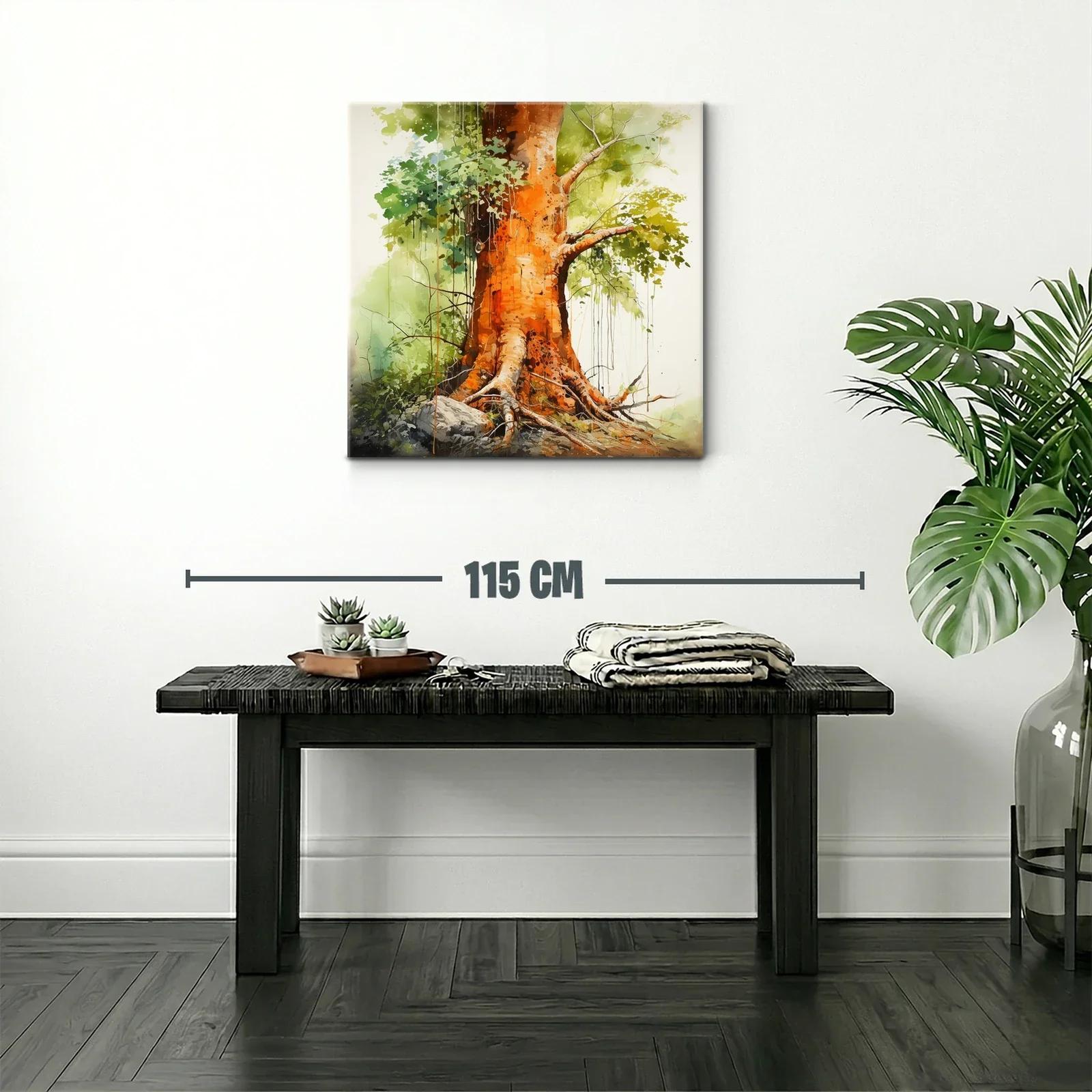 Raíces y tronco de árbol con tonos cálidos y verdes vivos — miniatura 2
