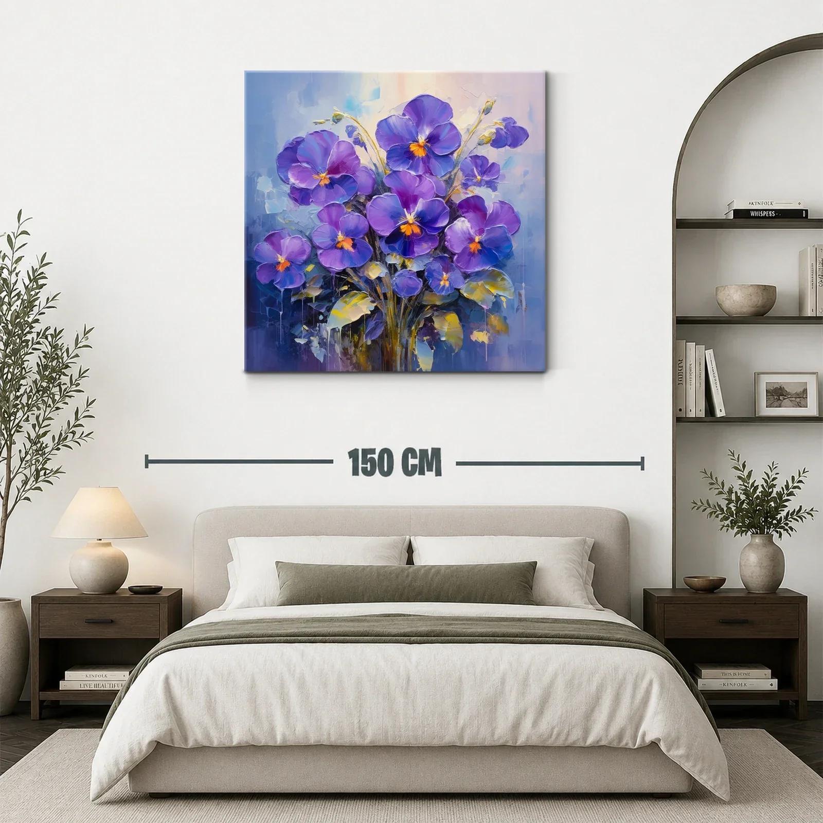 Cuadro moderno con flamantes flores violetas y detalles cálidos — miniatura 3