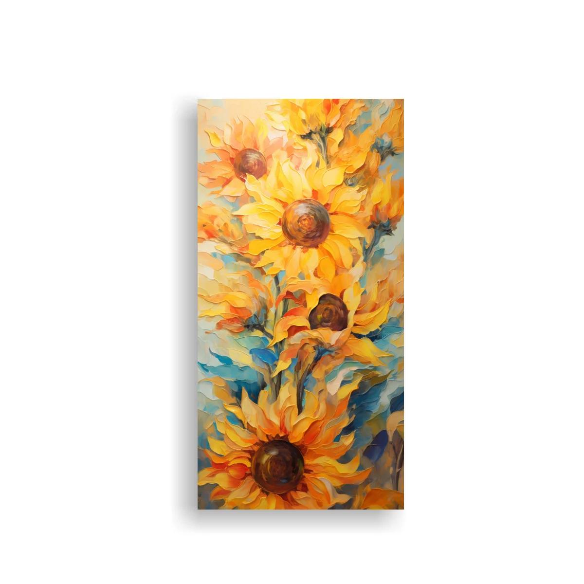 Cuadro girasoles con contraste azul verdoso