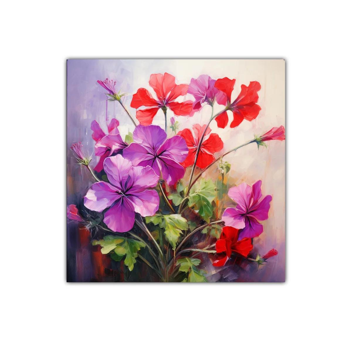 Cuadro decorativo de flores rojas y moradas vibrantes — imagen principal