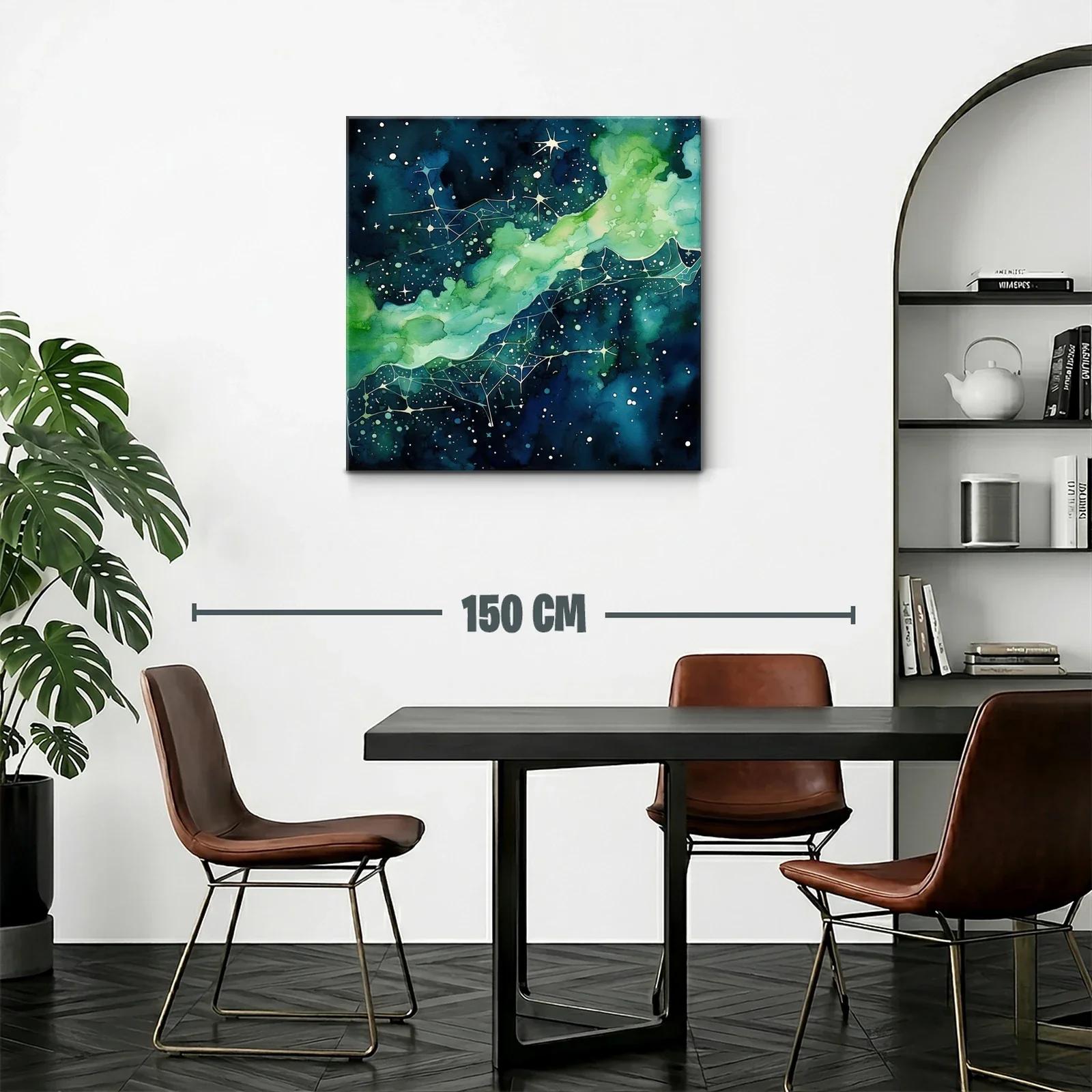 Cuadro abstracto con galaxia en tonos azules y verdes — miniatura 2