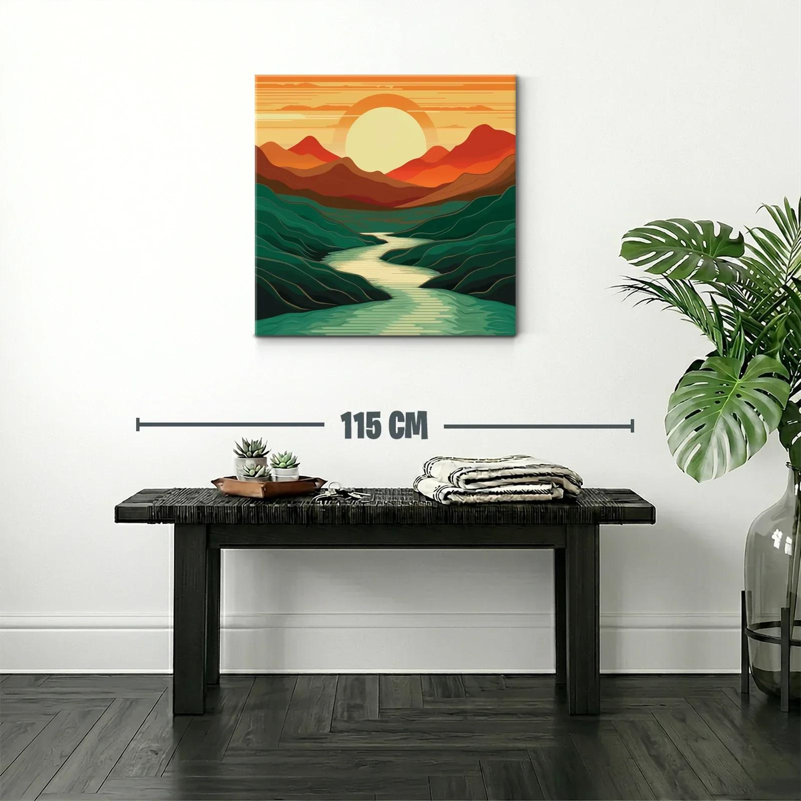 Paisaje con río serpenteante y sol poniente cálido — miniatura 2
