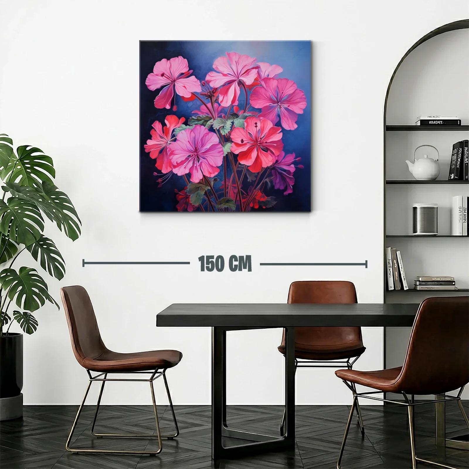 Cuadro vibrante con flores rosas sobre fondo azul oscuro — miniatura 2