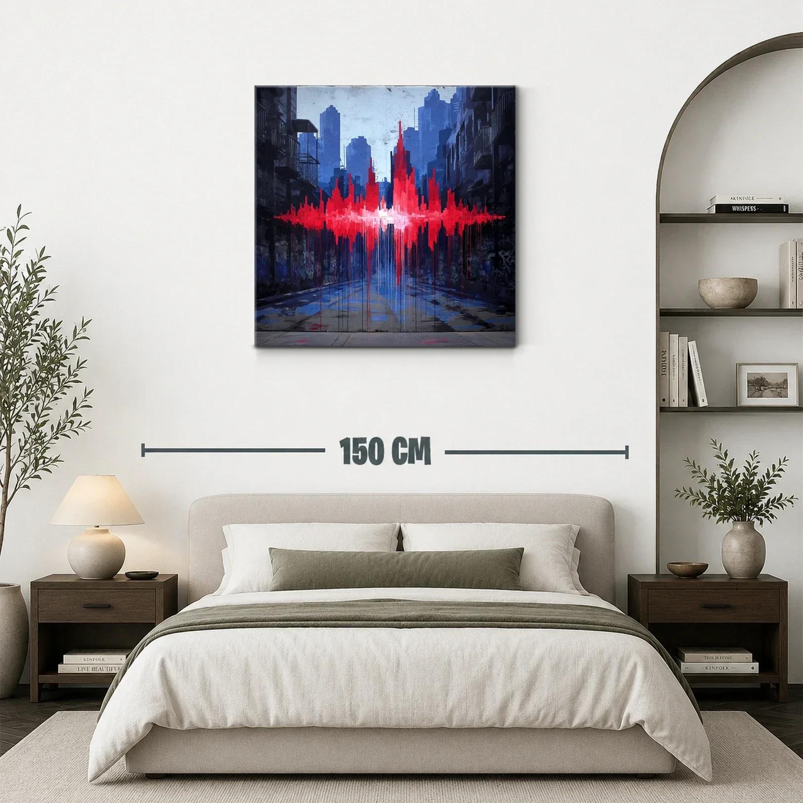 Impacto urbano con vibrante pulso rojo en paisaje gris — miniatura 3