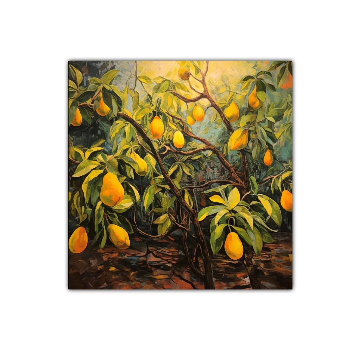 Cuadro decorativo con limón y hojas en tonos cálidos — imagen principal