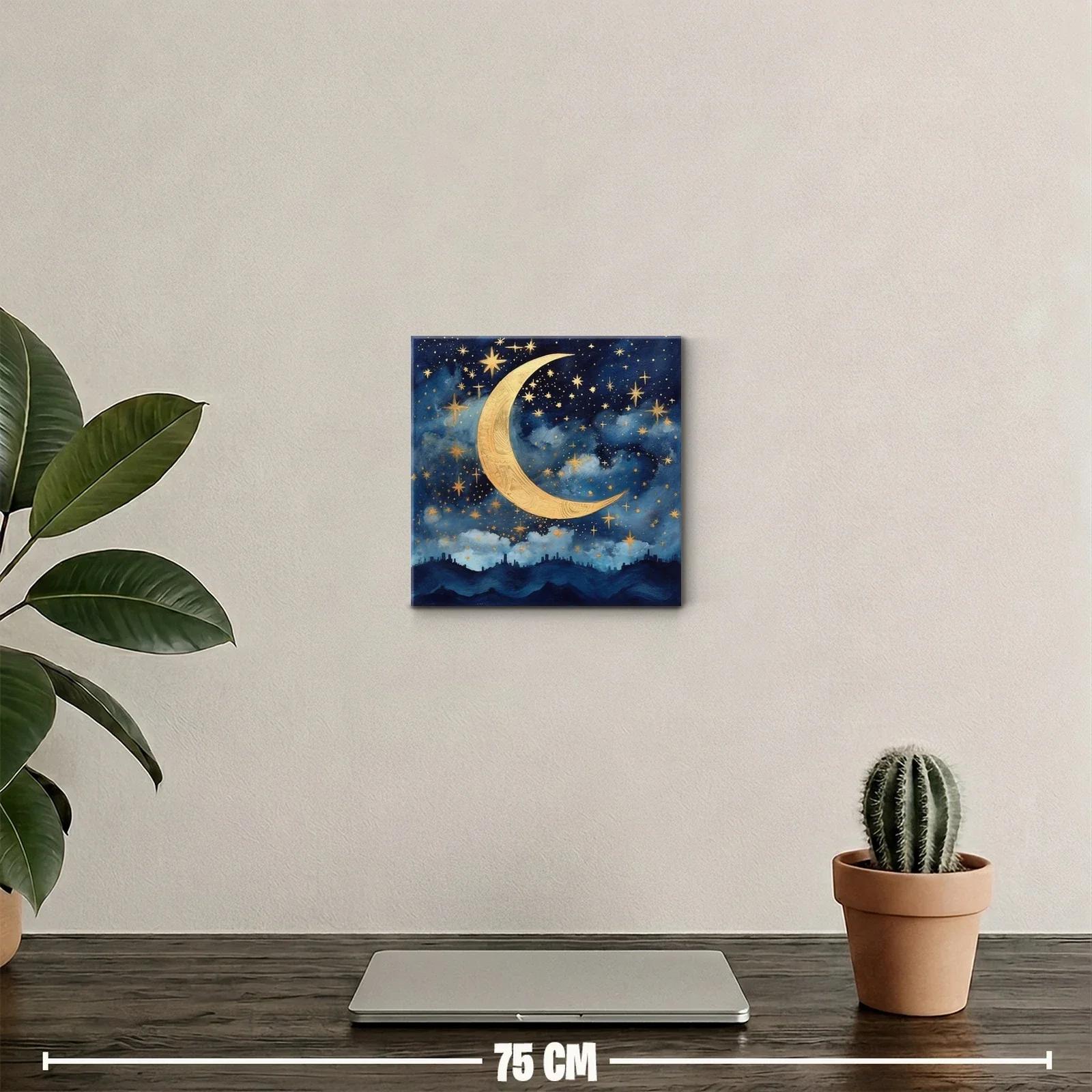 Cuadro con luna dorada y cielo estrellado azul — miniatura 2