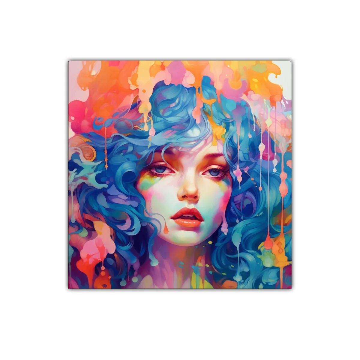 Retrato femenino surrealista con colores vibrantes y fluidez