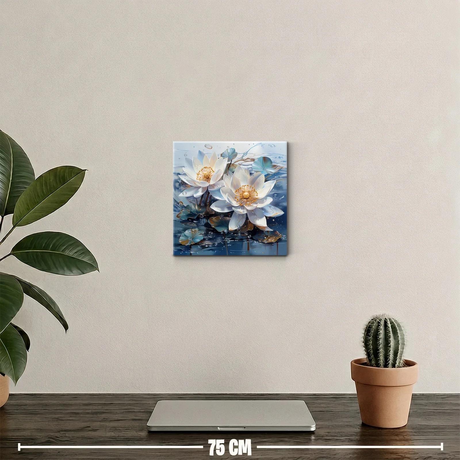 Elegancia serena de flores acuáticas en tonos azules y blancos — miniatura 2