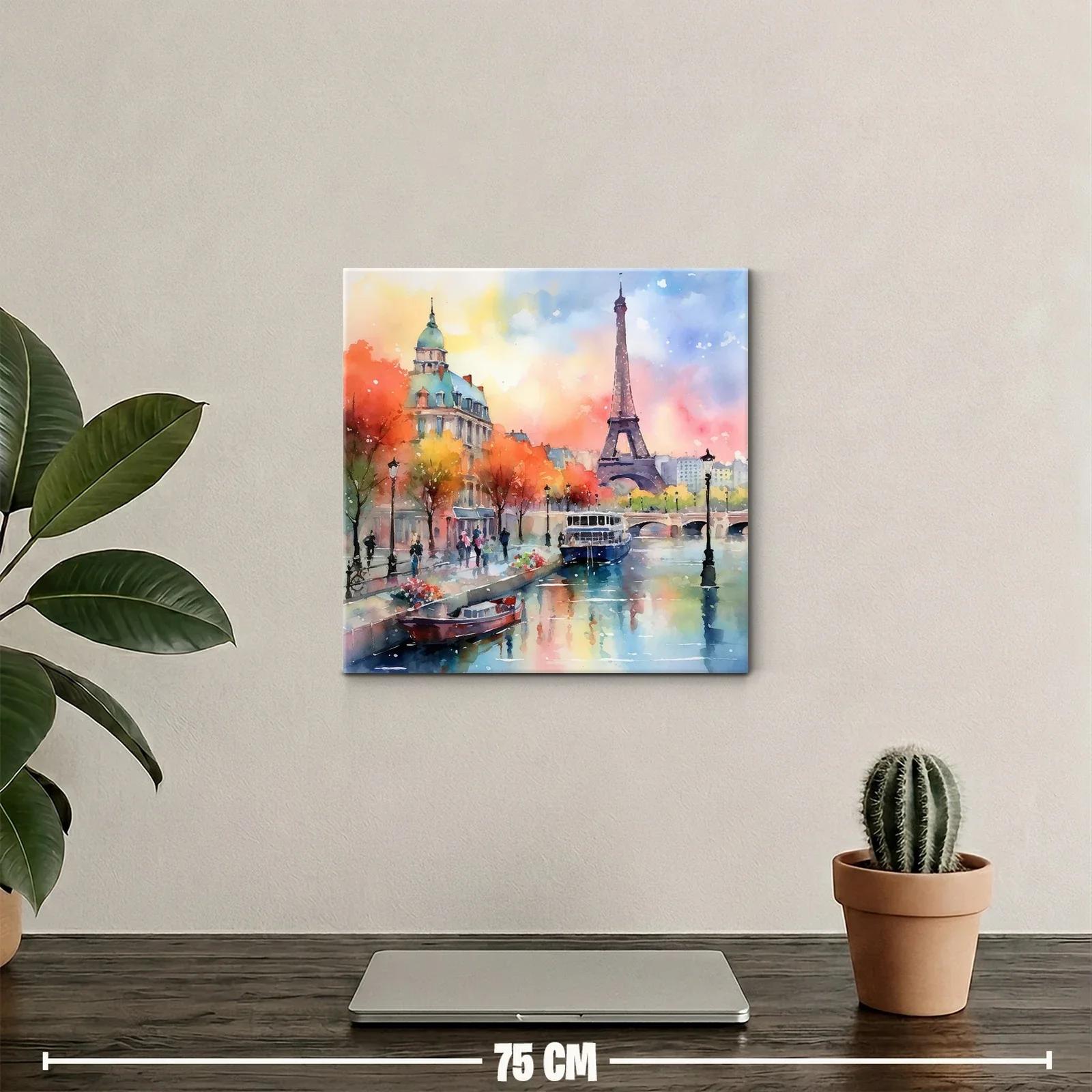 Paisaje urbano con la torre Eiffel y río al atardecer — miniatura 2