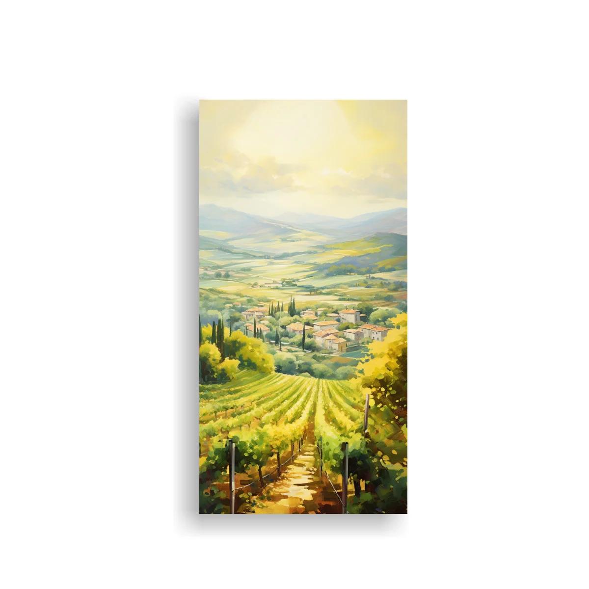 Cuadro viñedo en la campiña toscana con camino y luz dorada