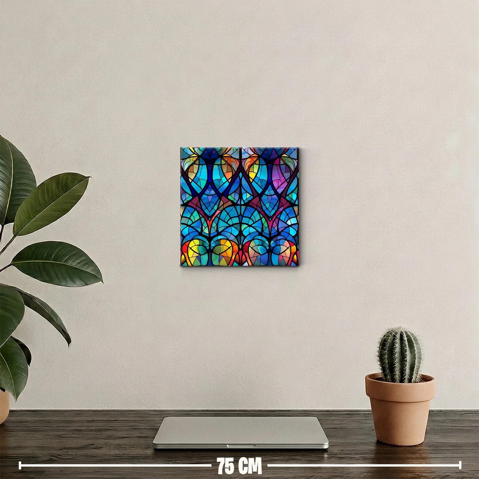Cuadro con diseño abstracto en vibrantes tonos azules y cálidos — miniatura 2
