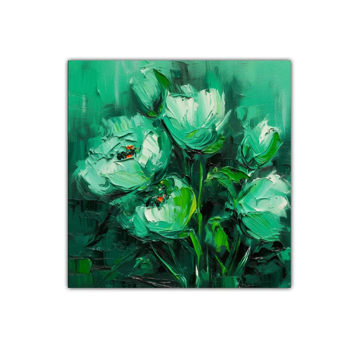 Cuadro decorativo con flores en tonos verdes vibrantes