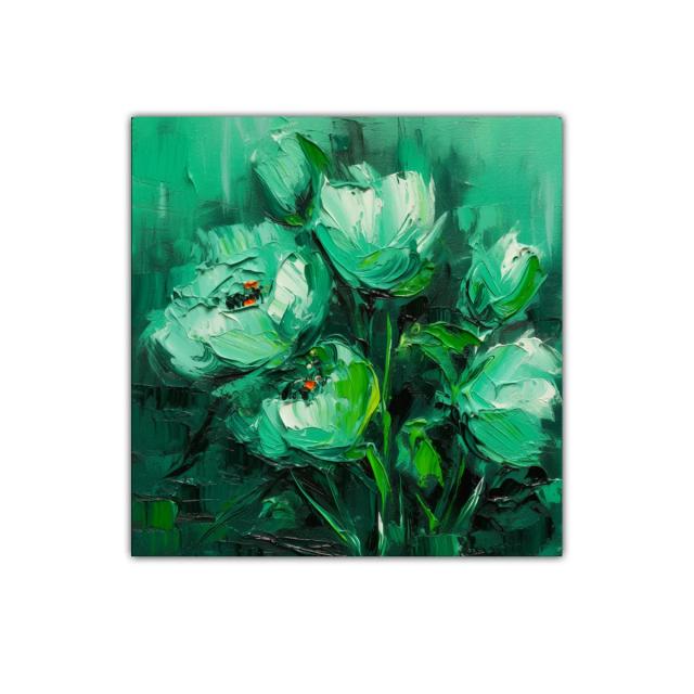 Cuadro decorativo con flores en tonos verdes vibrantes