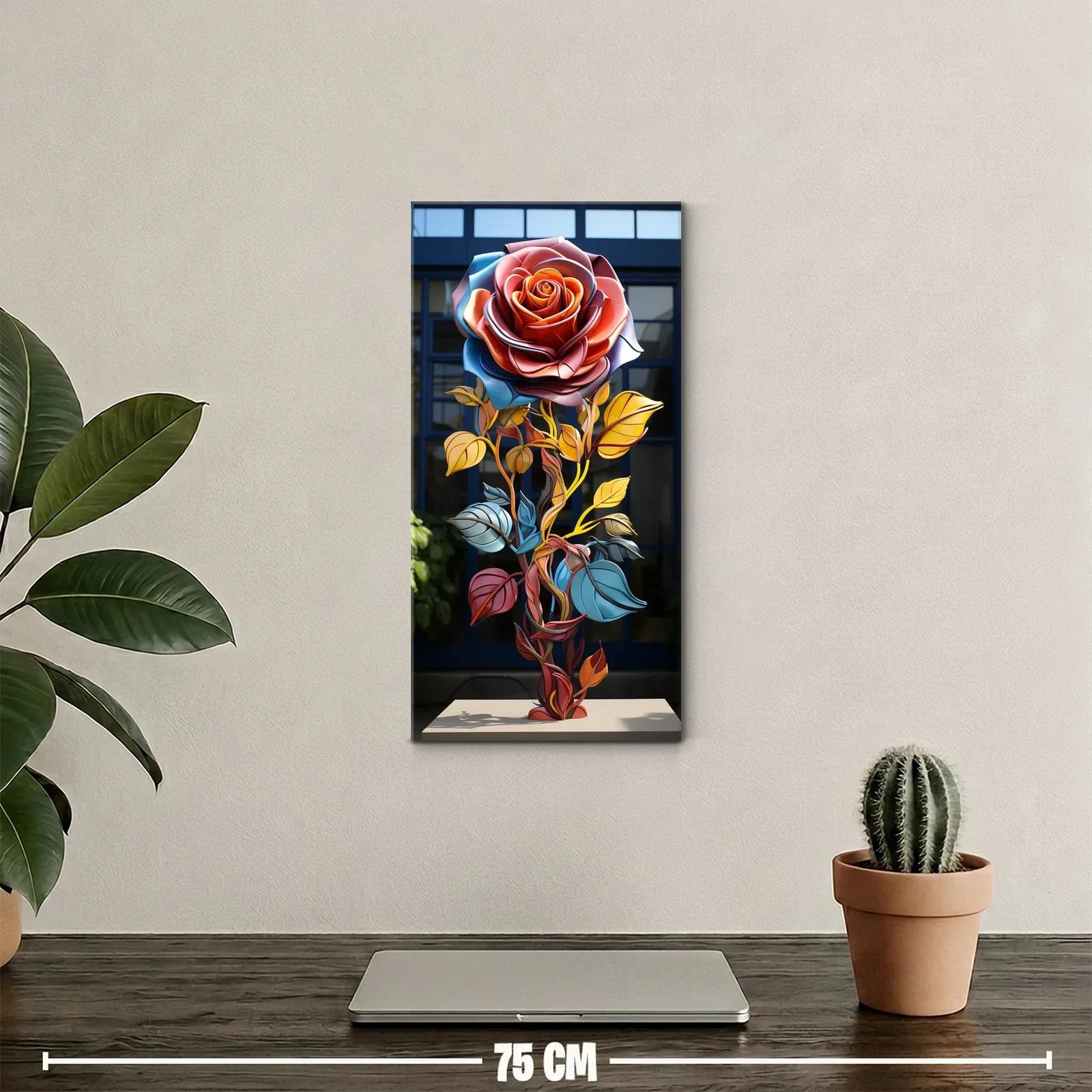 Cuadro rosa abierta con tallo curvo y fondo oscuro — miniatura 2