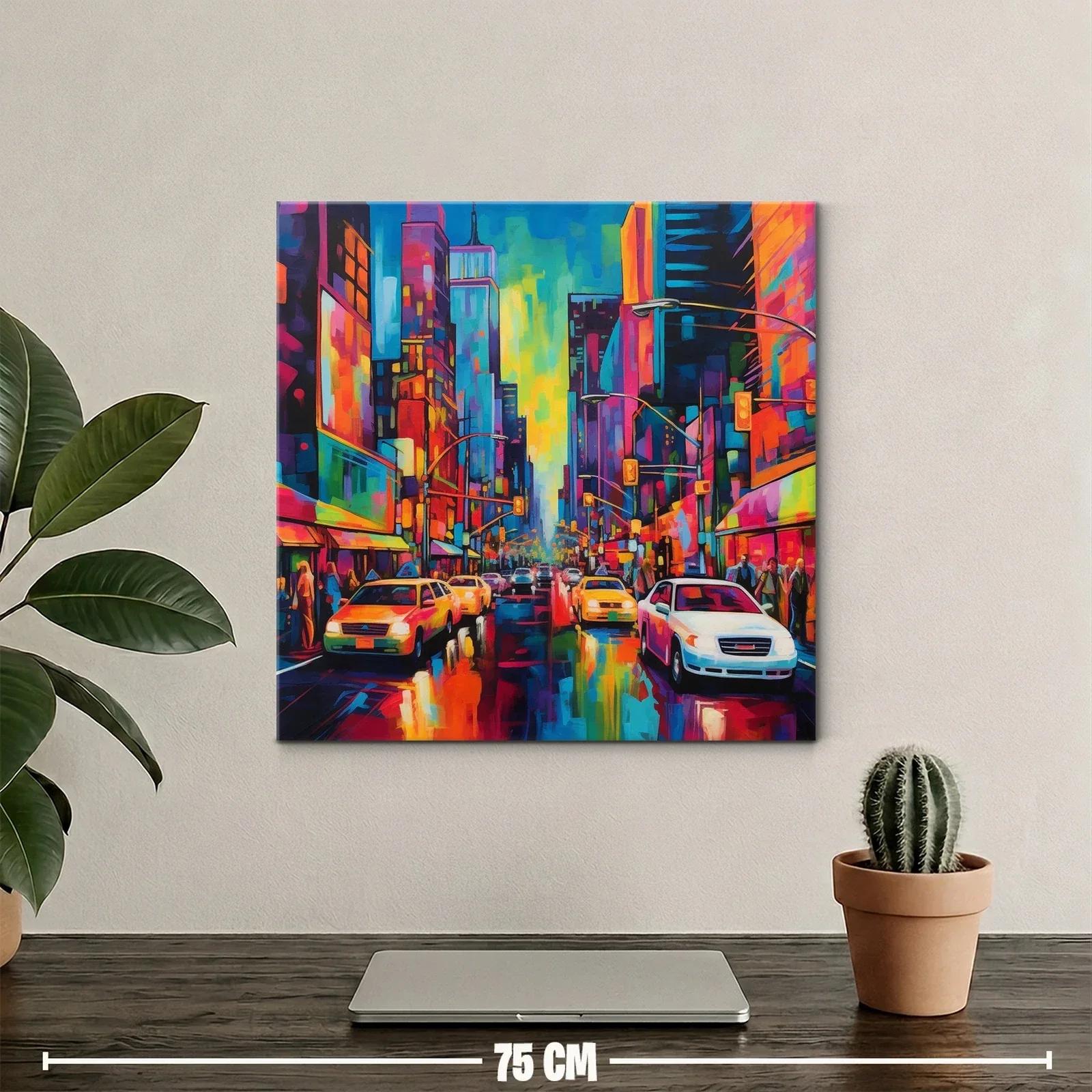 Ciudad vibrante al atardecer con luces luminosas y coches — miniatura 2