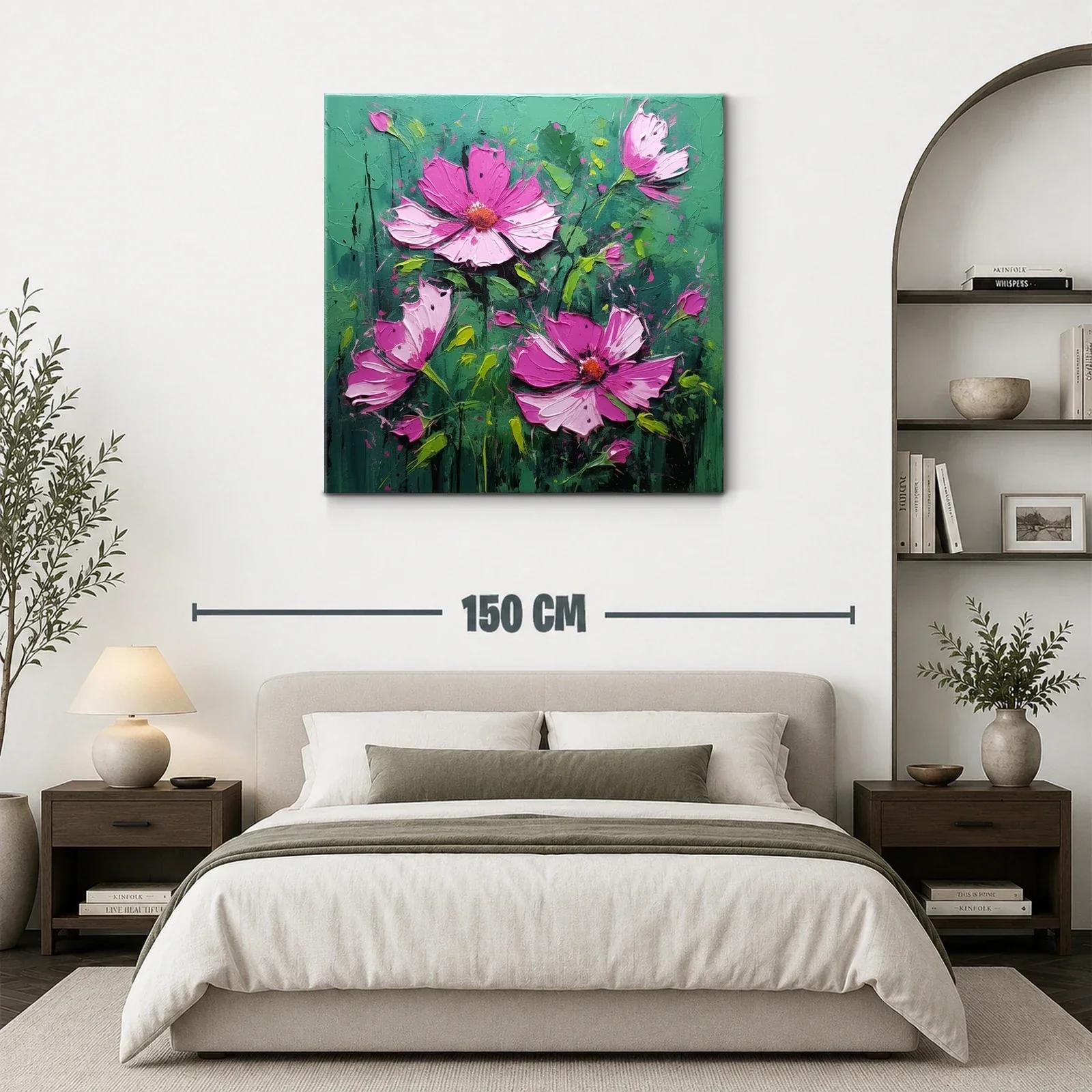 Explosión de flores rosas sobre fondo verde vibrante — miniatura 3