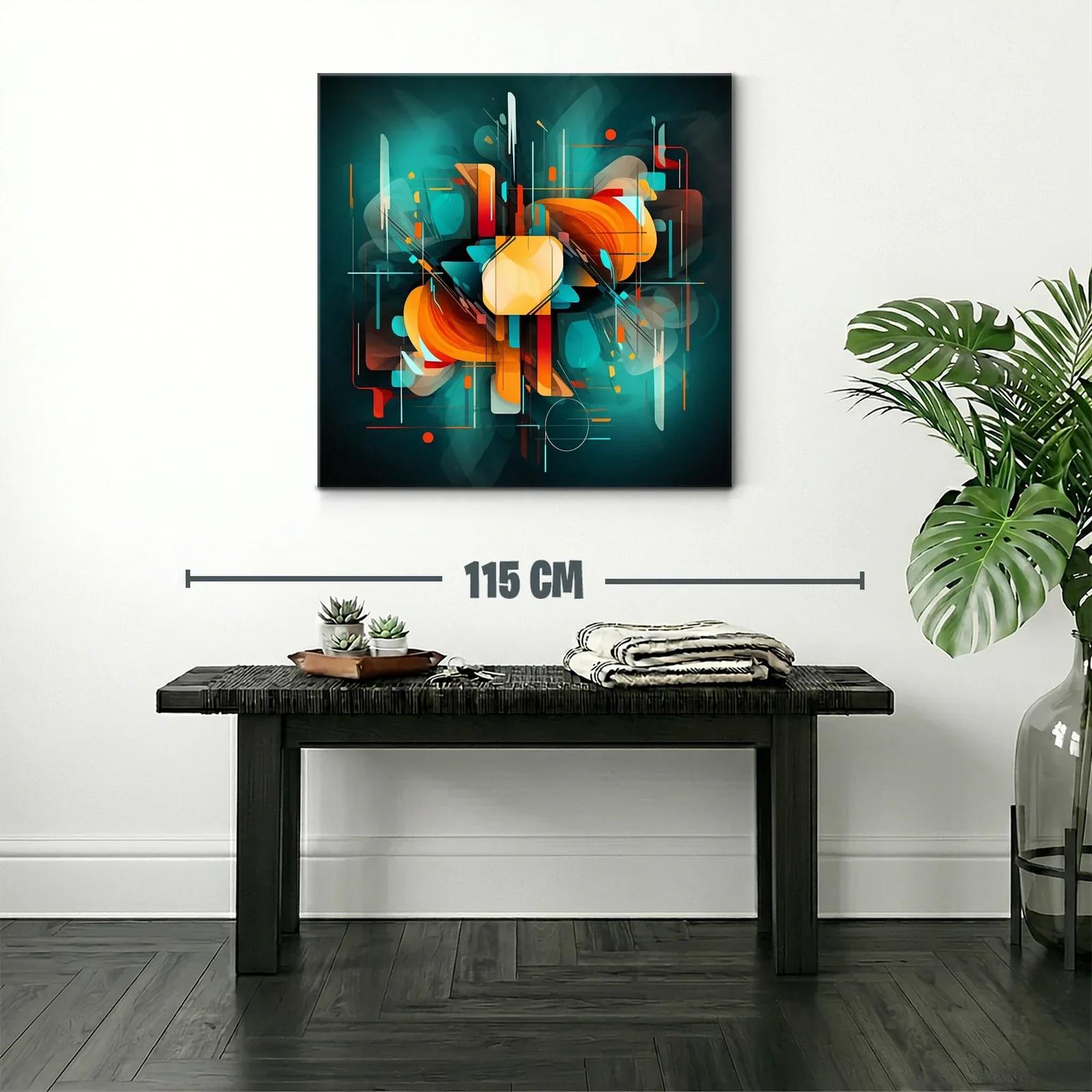 Composición abstracta en tonos turquesa y naranja vibrante — miniatura 2