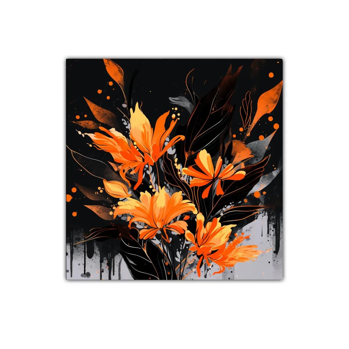 Cuadro floral en tonos naranja y negro para espacios modernos — imagen principal