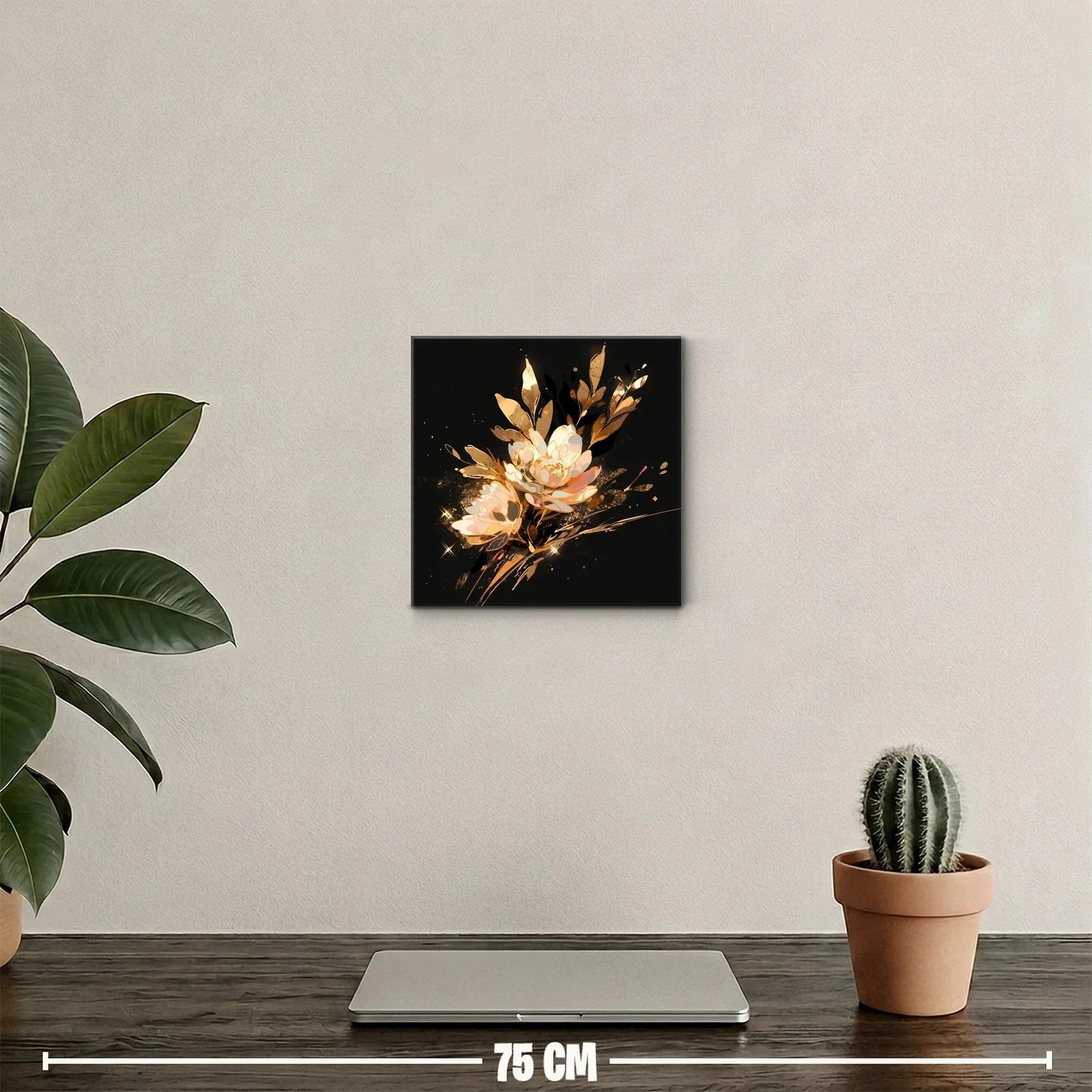 Cuadro floral elegante con tonos dorados y oscuros — miniatura 2