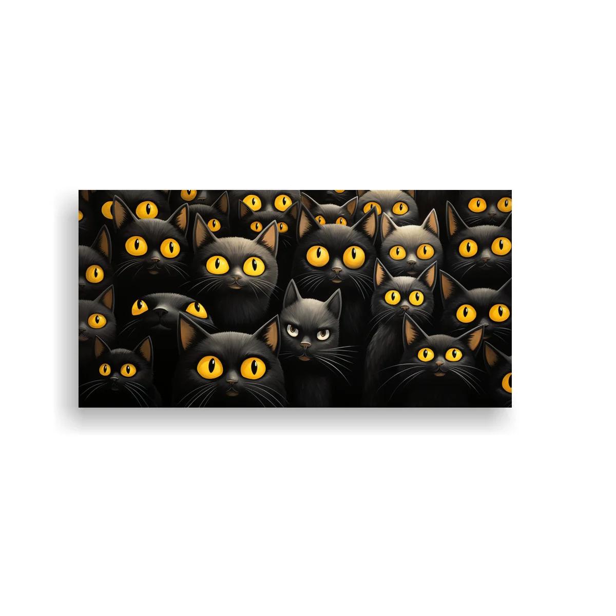 Cuadro grupo de gatos negros de ojos amarillos