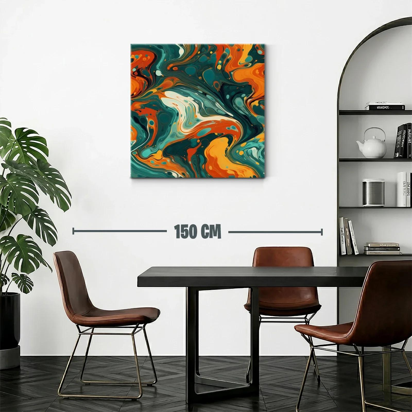 Cuadro abstracto con paleta vibrante en tonos verdes y naranjas — miniatura 2