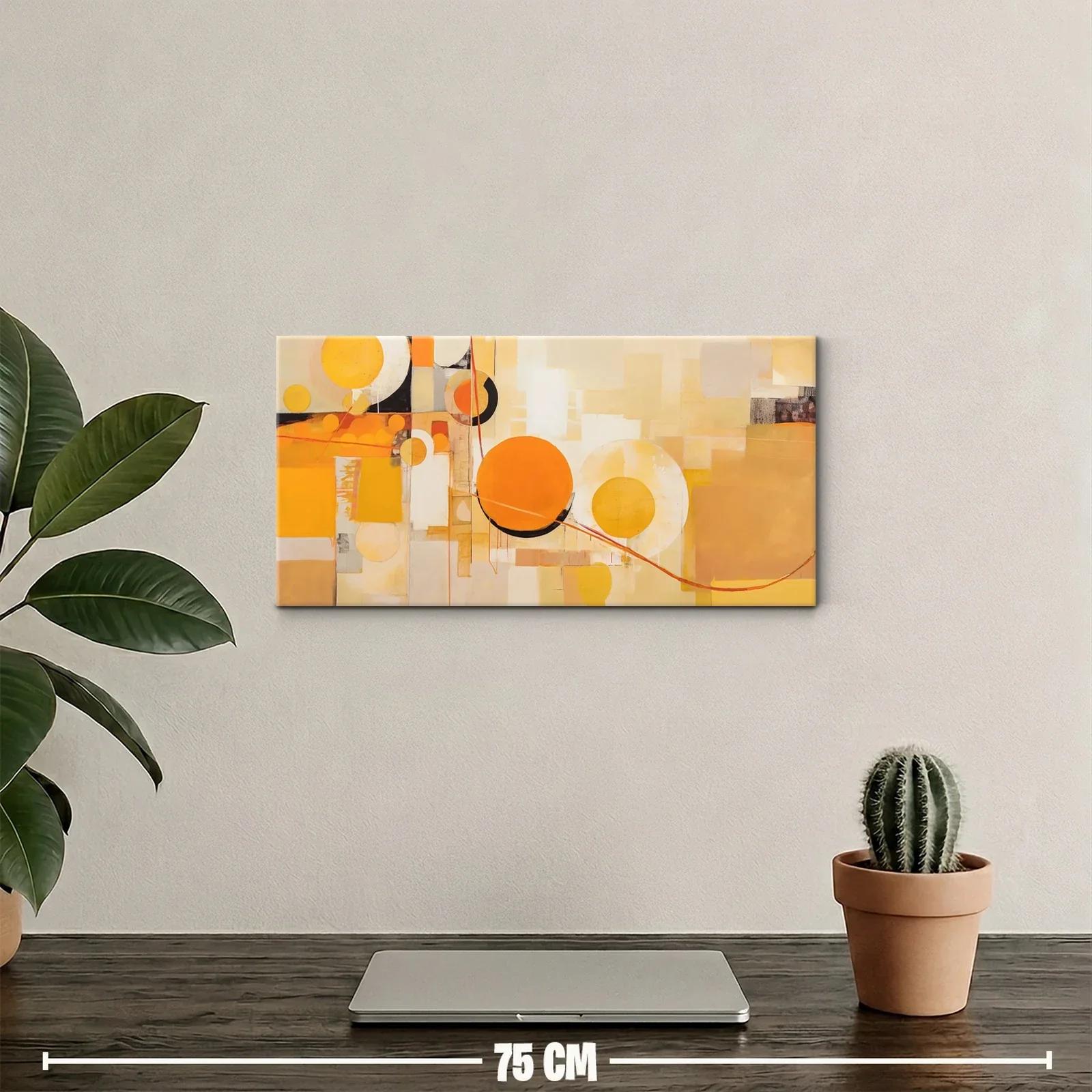 Cuadro círculos abstractos dorados y naranjas con línea curva — miniatura 2