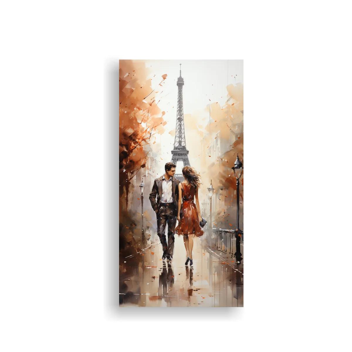 Cuadro pareja caminando junto a la Torre Eiffel