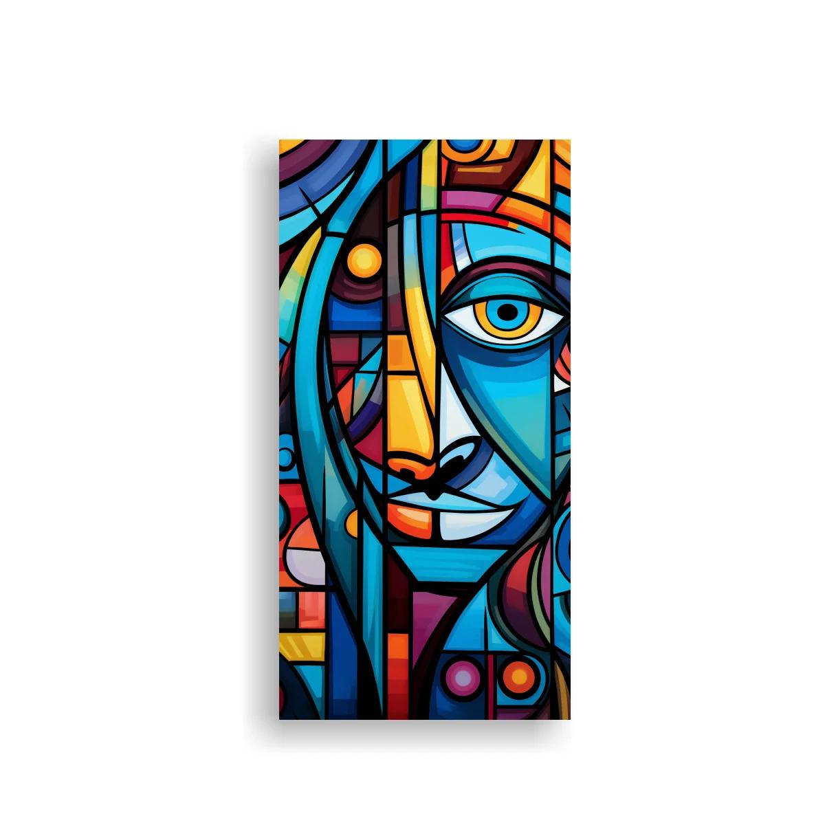 Cuadro rostro humano geométrico con ojo azul destacado — imagen principal