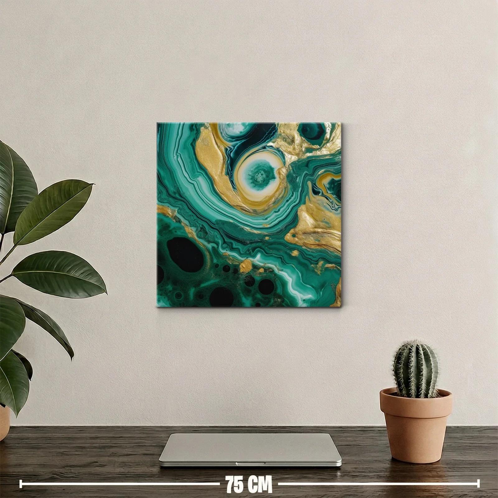 Cuadro abstracto con tonos verdes y dorados vibrantes — miniatura 2