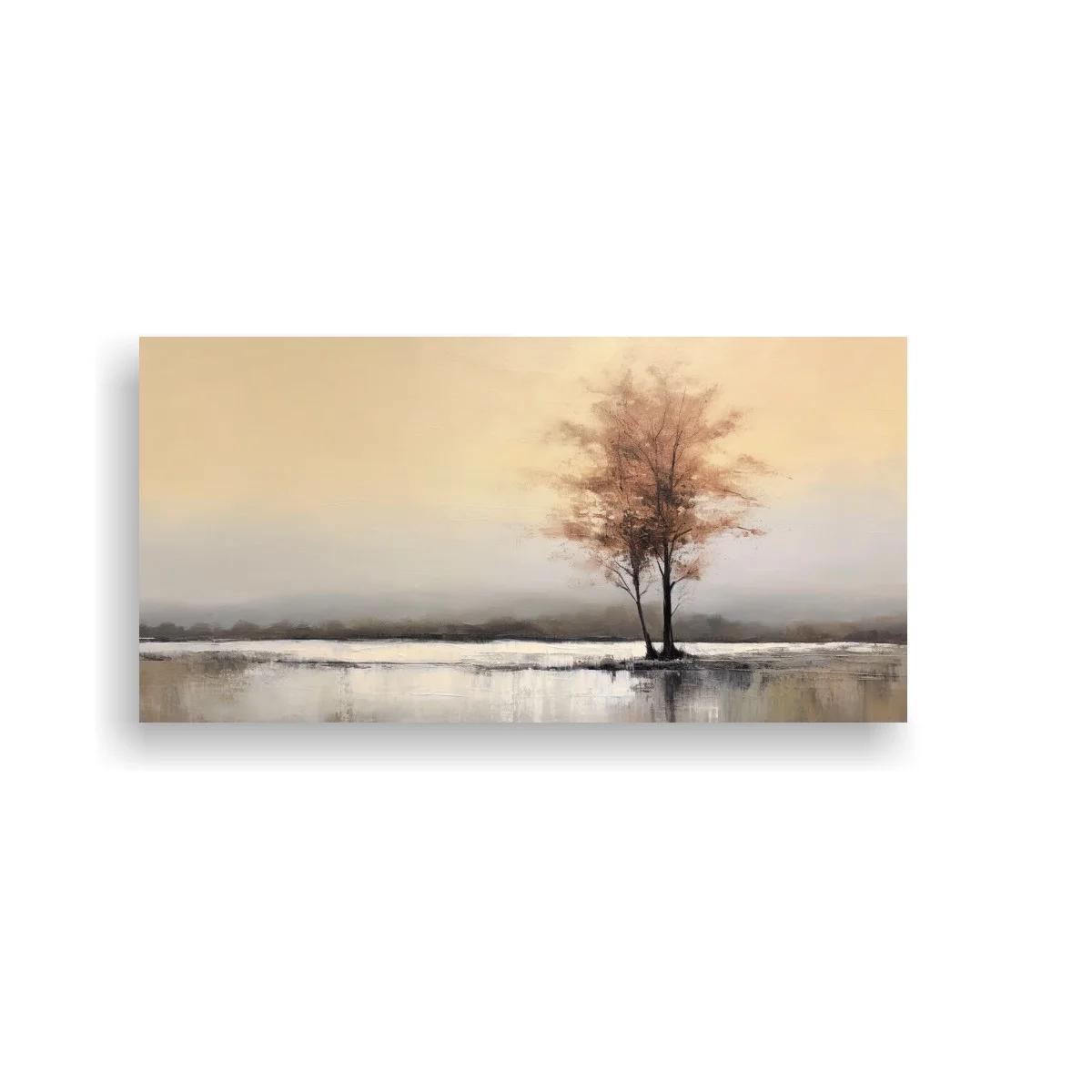 Cuadro árbol solitario junto al agua con reflejos suaves