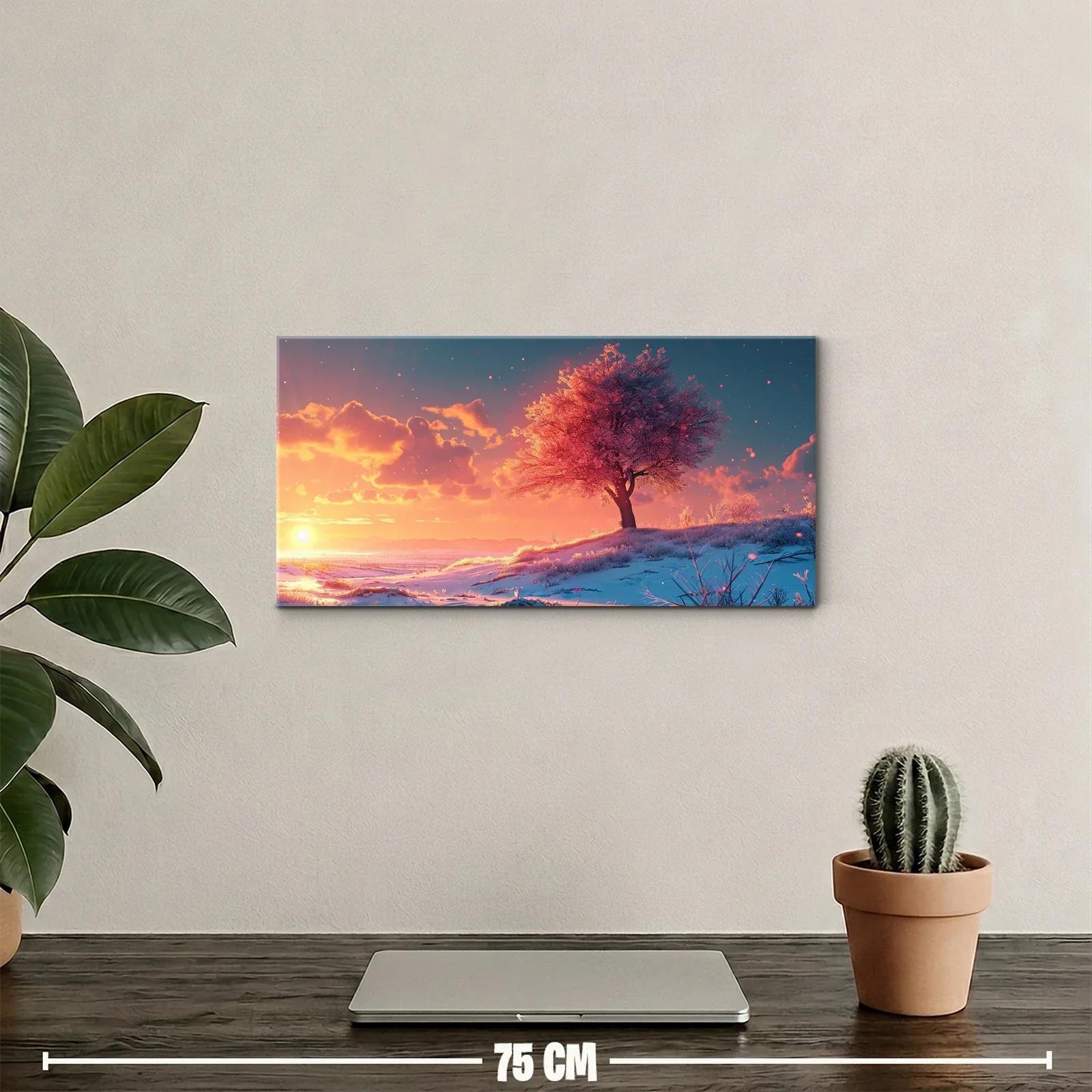 Cuadro árbol solitario al atardecer con arbustos — miniatura 2