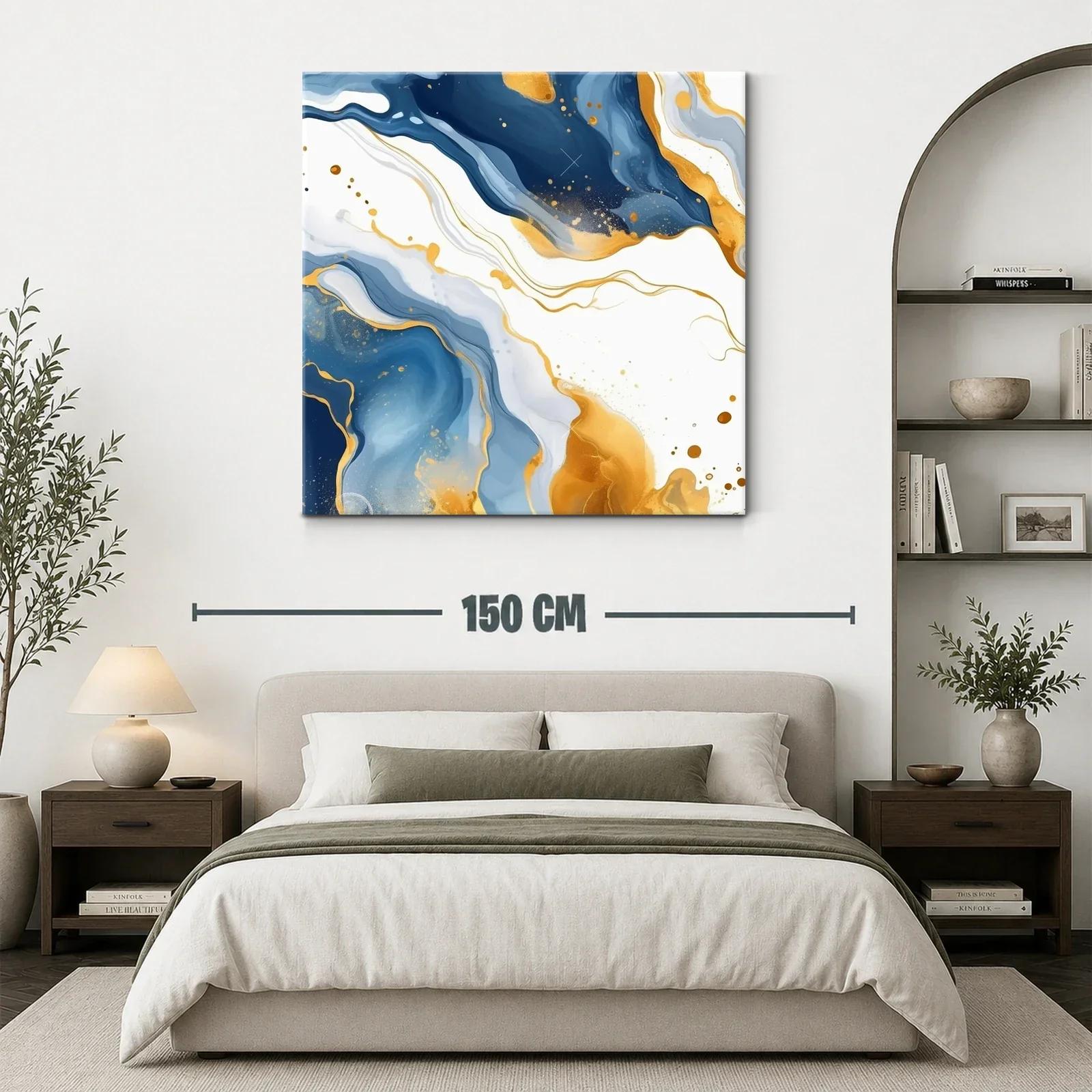 Cuadro Abstracto en Tonos Azules y Dorados Elegantes — miniatura 3