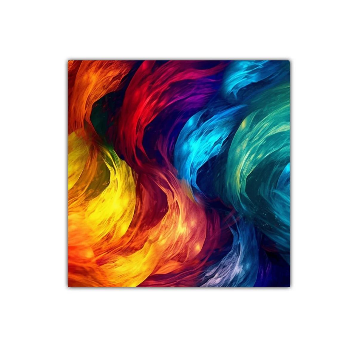 Cuadro abstracto de ondas vibrantes en colores intensos